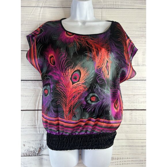 hot tempered Tops - Vnt Y2k Hot Tempered Peacock Feather Print Babydoll Top Sz Med Whimsigoth Grunge